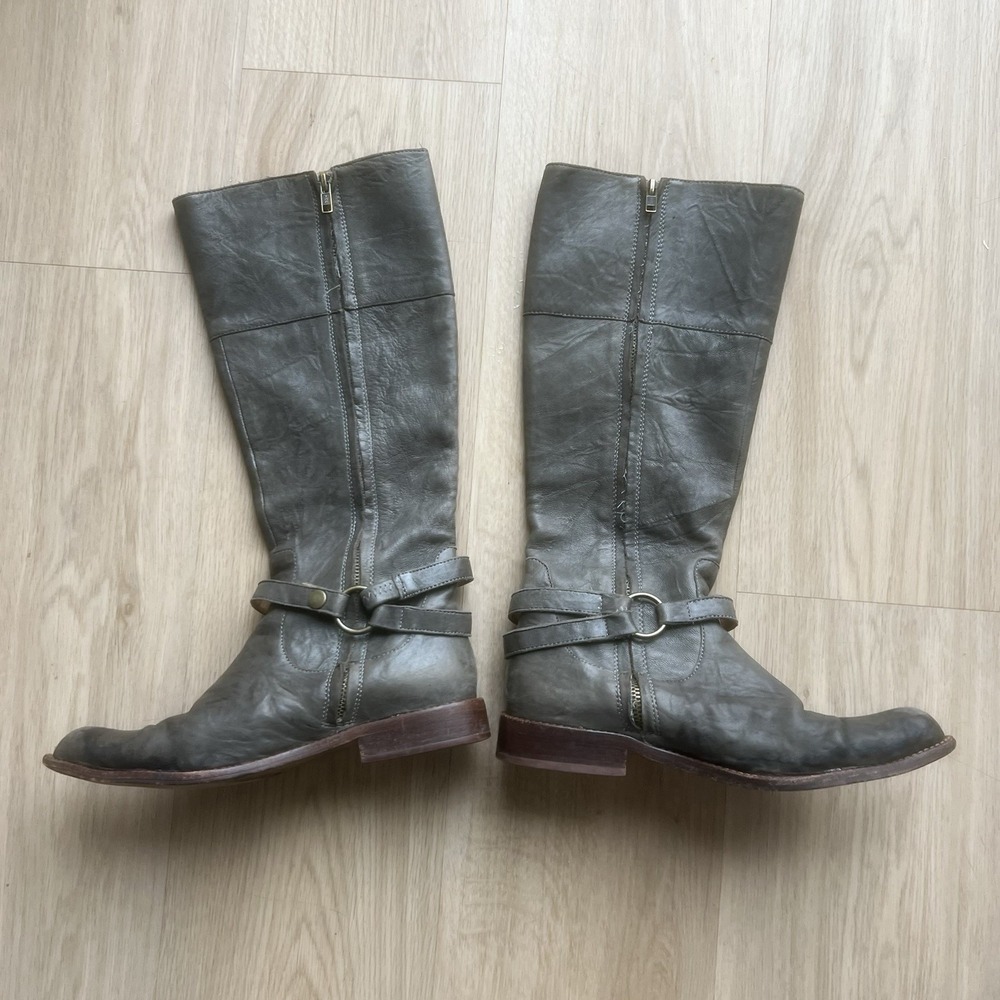 Gee Wawa Rising Boots Womens 7 Grown Gray Leather Harness Tall Knee High - Picture 2 of 5
